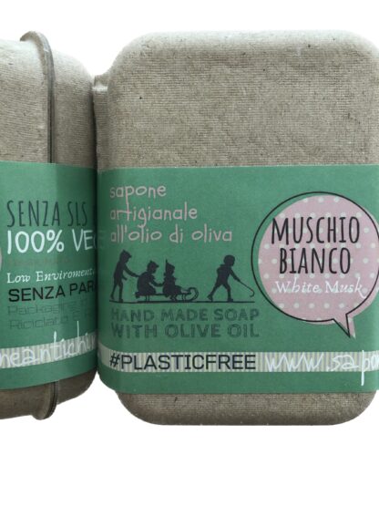 Sapone Muschi Bianco in packaging in cartone riciclato 100 gr